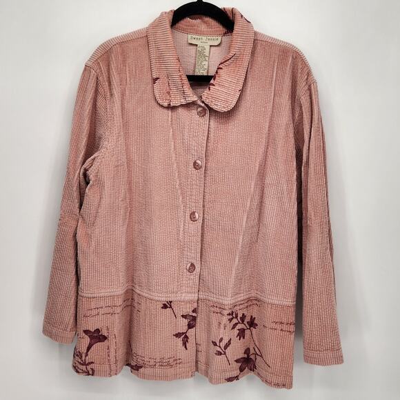 Vtg. Sweet Jessie Woman Mauve Corduroy Floral Button Down Shacket Jacket Plus 2X - Picture 1 of 9